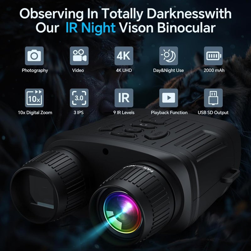 Anyork 4K Night Vision Binoculars,10X Digital Zoom Night Vision Goggles,Rechargeable Battery with Type-C Cable,can Save Photo and Video with 32GB Memory Card - Image 2